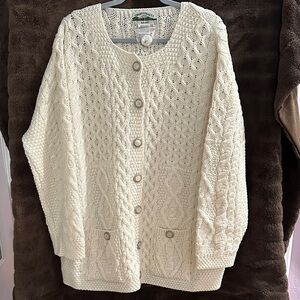 Aran Crafts Cream Cable-Knit Button-Front Cardigan